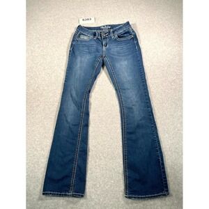 Love Indigo Premium Jeans Womens 4 Blue Denim Cross Embroidered Pockets Bootcut
